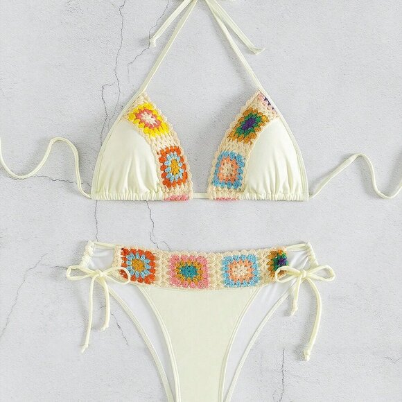 Beige Women's Beach Floral Print Halter Neck Bikini Set - Picture 8 of 8